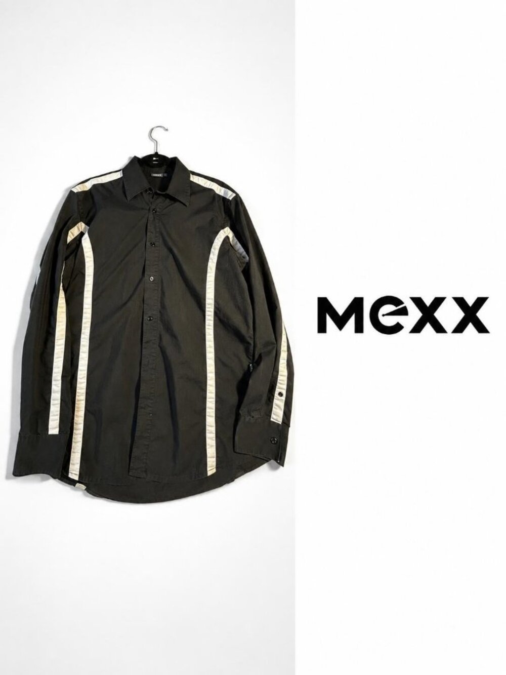 Mexx Black Button-Up Shirt with Contrast White Trim Large